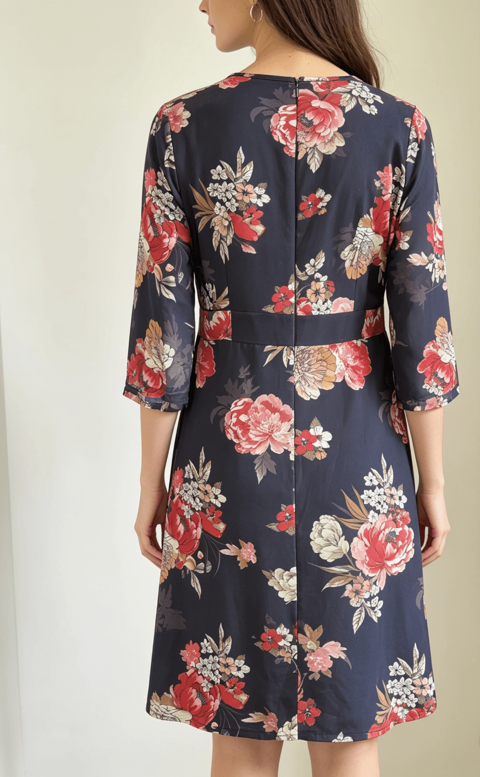 Euro Edit Ladies Dress Size 14/42 Midi Dress - Short Sleeve Navy Blue Floral Pat — photo 2 of 9