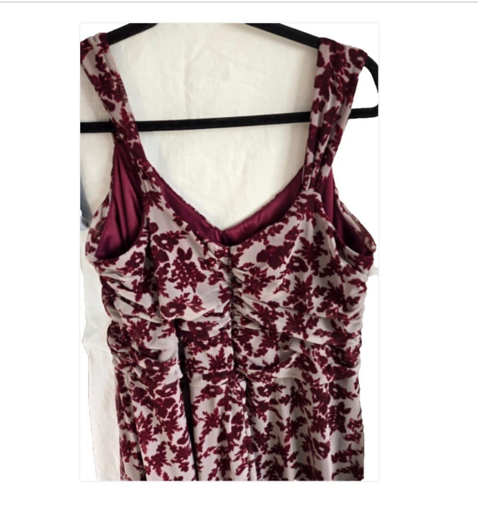 Jacqui E Ladies Burgundy Pinot Floral Midi Length Dress - S: L / 14 — photo 11 of 12