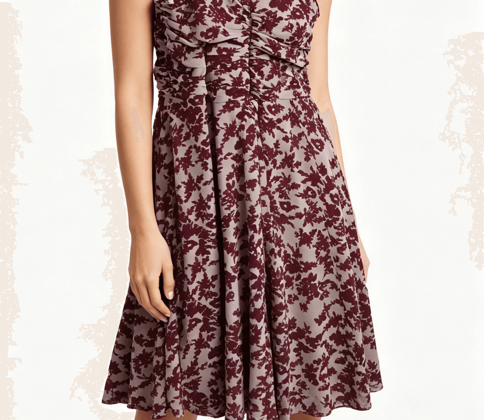 Jacqui E Ladies Burgundy Pinot Floral Midi Length Dress - S: L / 14 — photo 3 of 12