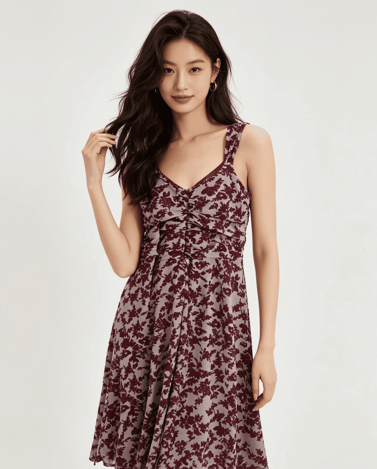 Jacqui E Ladies Burgundy Pinot Floral Midi Length Dress - S: L / 14 — photo 4 of 12