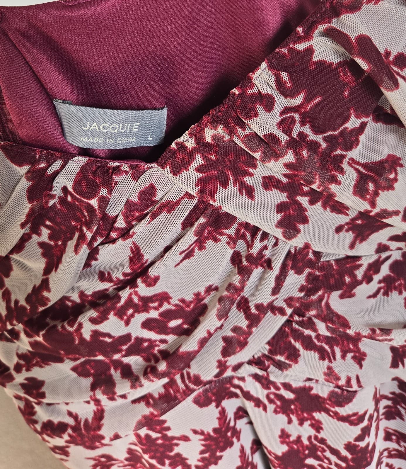 Jacqui E Ladies Burgundy Pinot Floral Midi Length Dress - S: L / 14 — photo 6 of 12