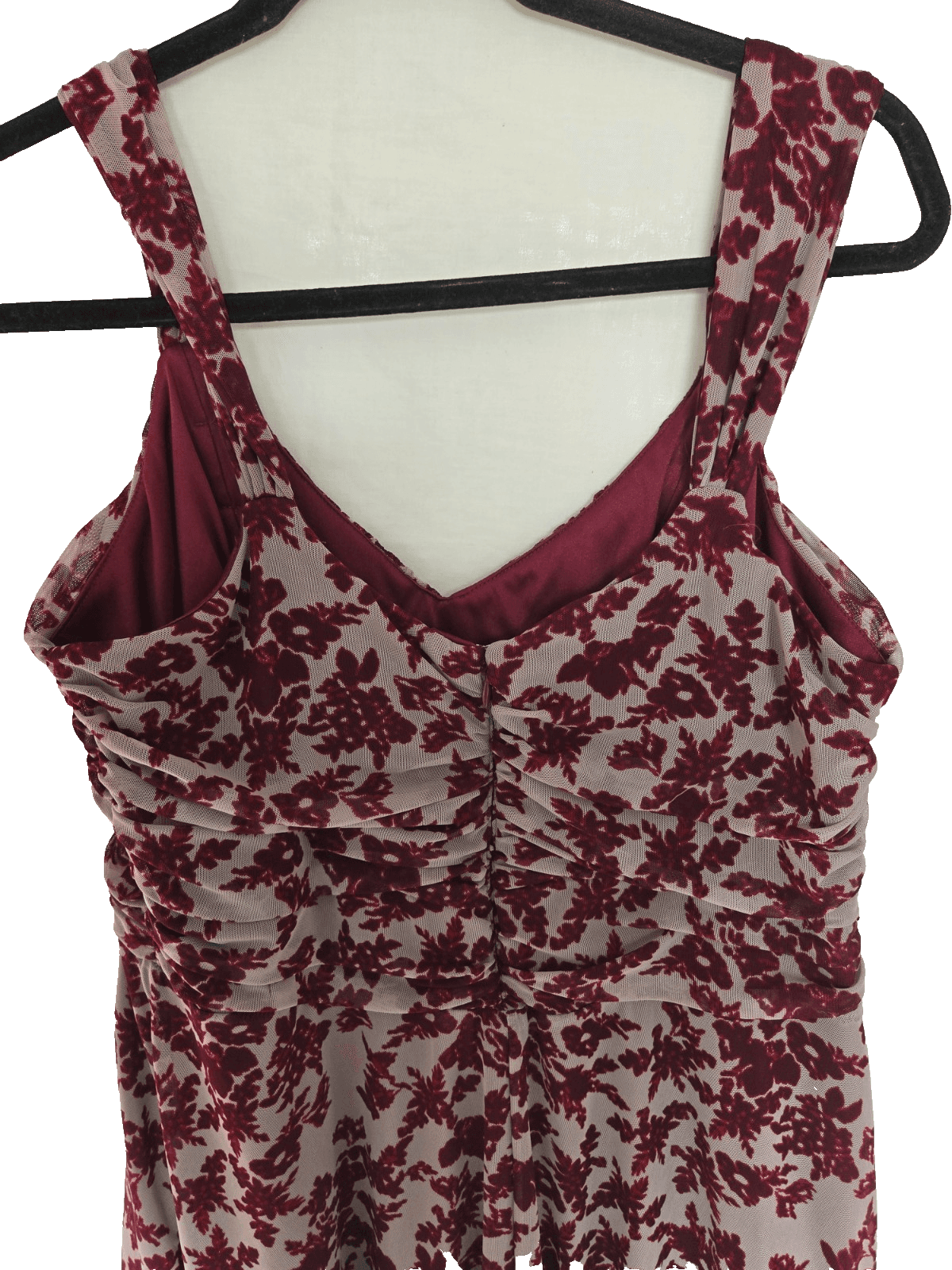 Jacqui E Ladies Burgundy Pinot Floral Midi Length Dress - S: L / 14 — photo 10 of 12