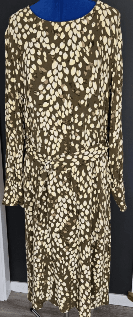 Long Viscose Dress by Gerry Weber Collection - Size 12 - Khaki Vanilla Print — photo 10 of 10