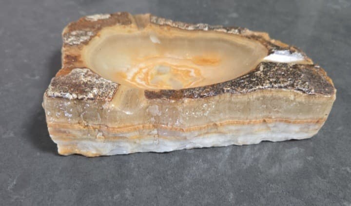 Vintage Mid Century Natural Agate Quartz Crystal Ashtray / Dish Carved Stone — photo 2 of 12