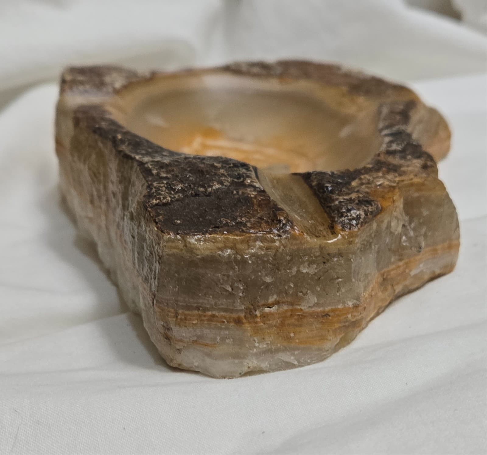 Vintage Mid Century Natural Agate Quartz Crystal Ashtray / Dish Carved Stone — photo 12 of 12