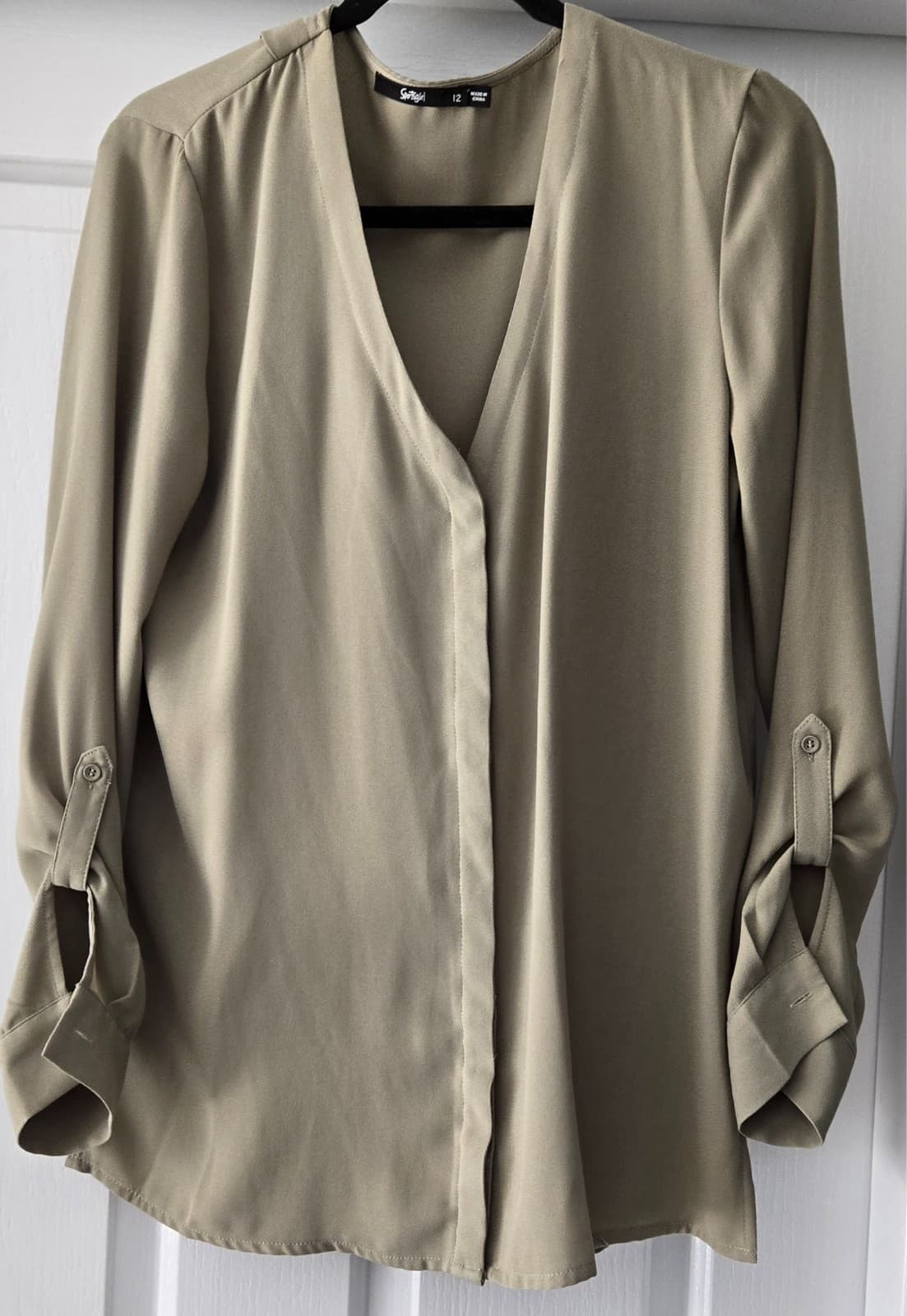 Sportsgirl Size 12 Green Khaki Ladies Long Sleeve Blouse — photo 7 of 9