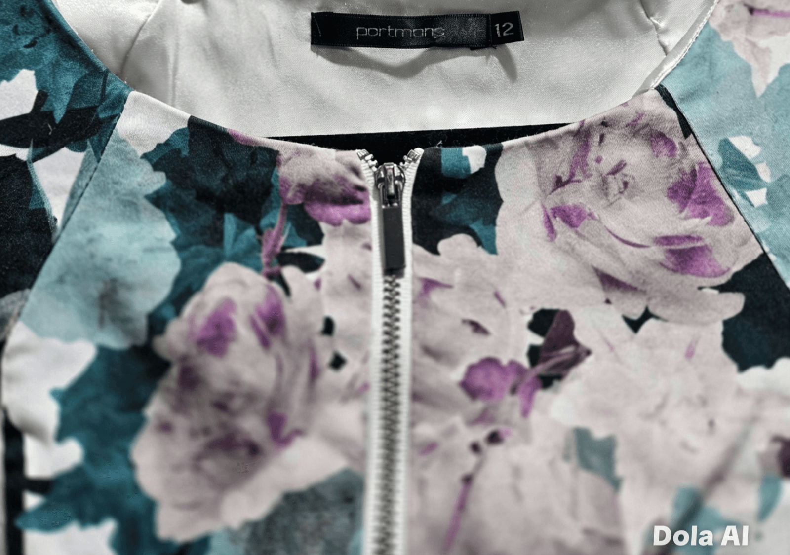 Portmans Dress Womens 12 Blue/Purple Floral Fit Flare Front Zip Office City — photo 3 of 7