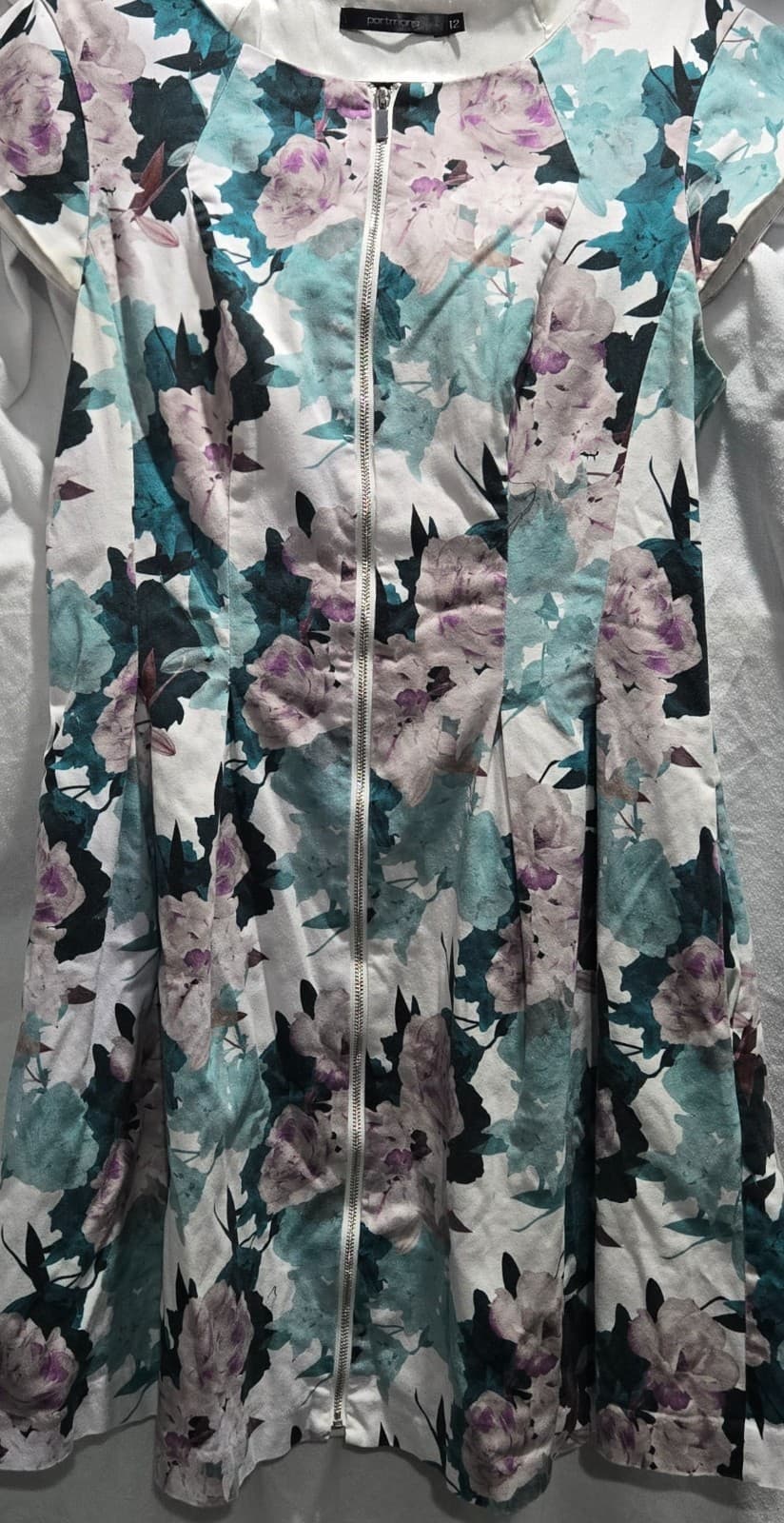 Portmans Dress Womens 12 Blue/Purple Floral Fit Flare Front Zip Office City — photo 4 of 7