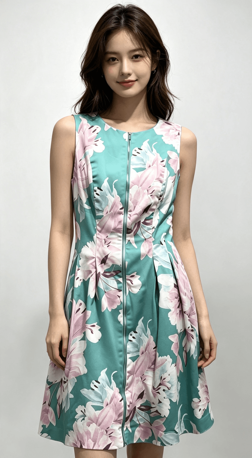 Portmans Dress Womens 10 Green / Pink Floral Fit Flare Front Zip Office City — photo 1 of 6