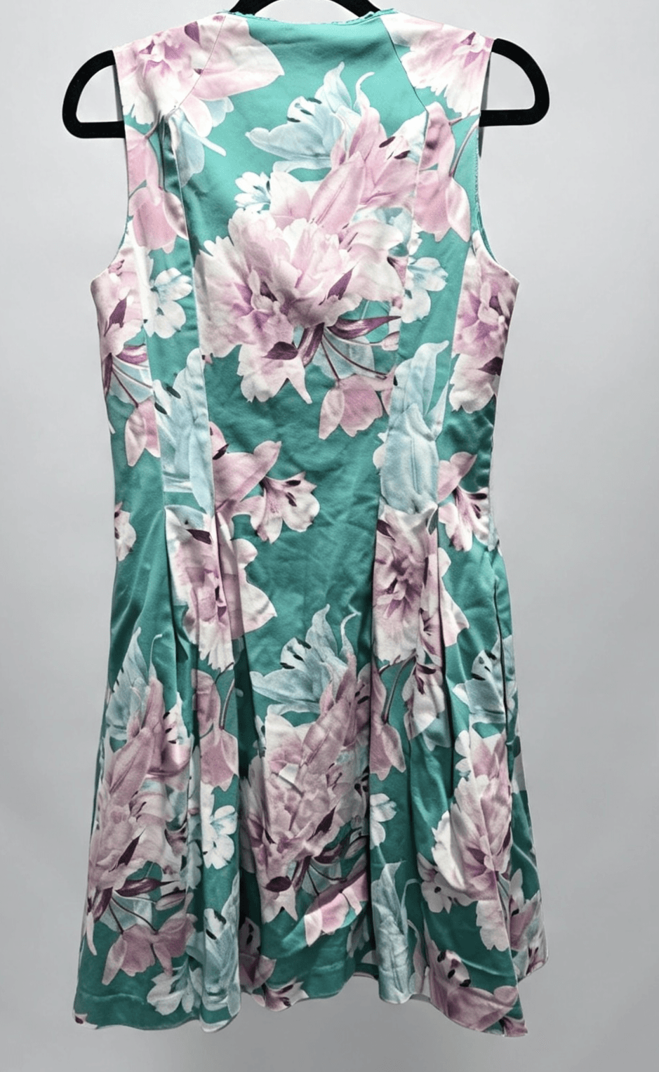 Portmans Dress Womens 10 Green / Pink Floral Fit Flare Front Zip Office City — photo 4 of 6