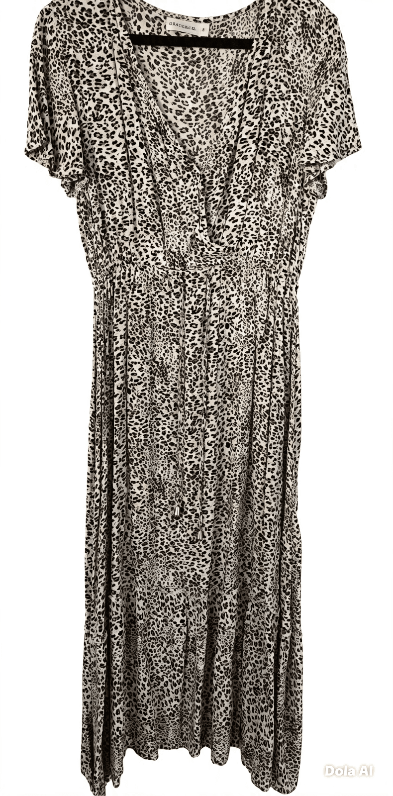 GRACE & CO Brown / White Leopard Print Maxi Dress Drawstring Waist - Womens 8 — photo 4 of 12