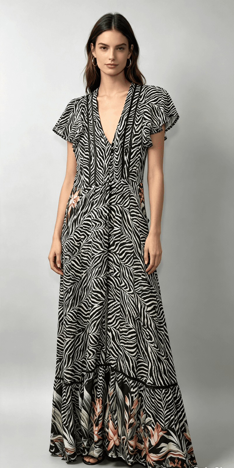 JAZZE Zebra Floral Print Maxi Dress Size S — photo 1 of 5