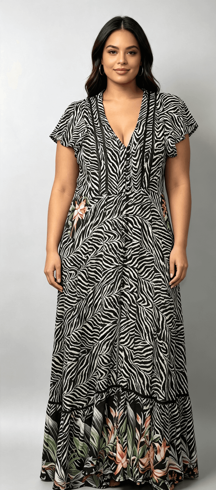 JAZZE Zebra Floral Print Maxi Dress Size S — photo 2 of 5