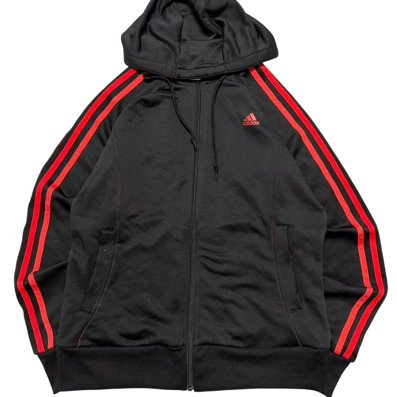 Adidas Black & Red 3-Stripe Full-Zip Hoodie — photo 1 of 6