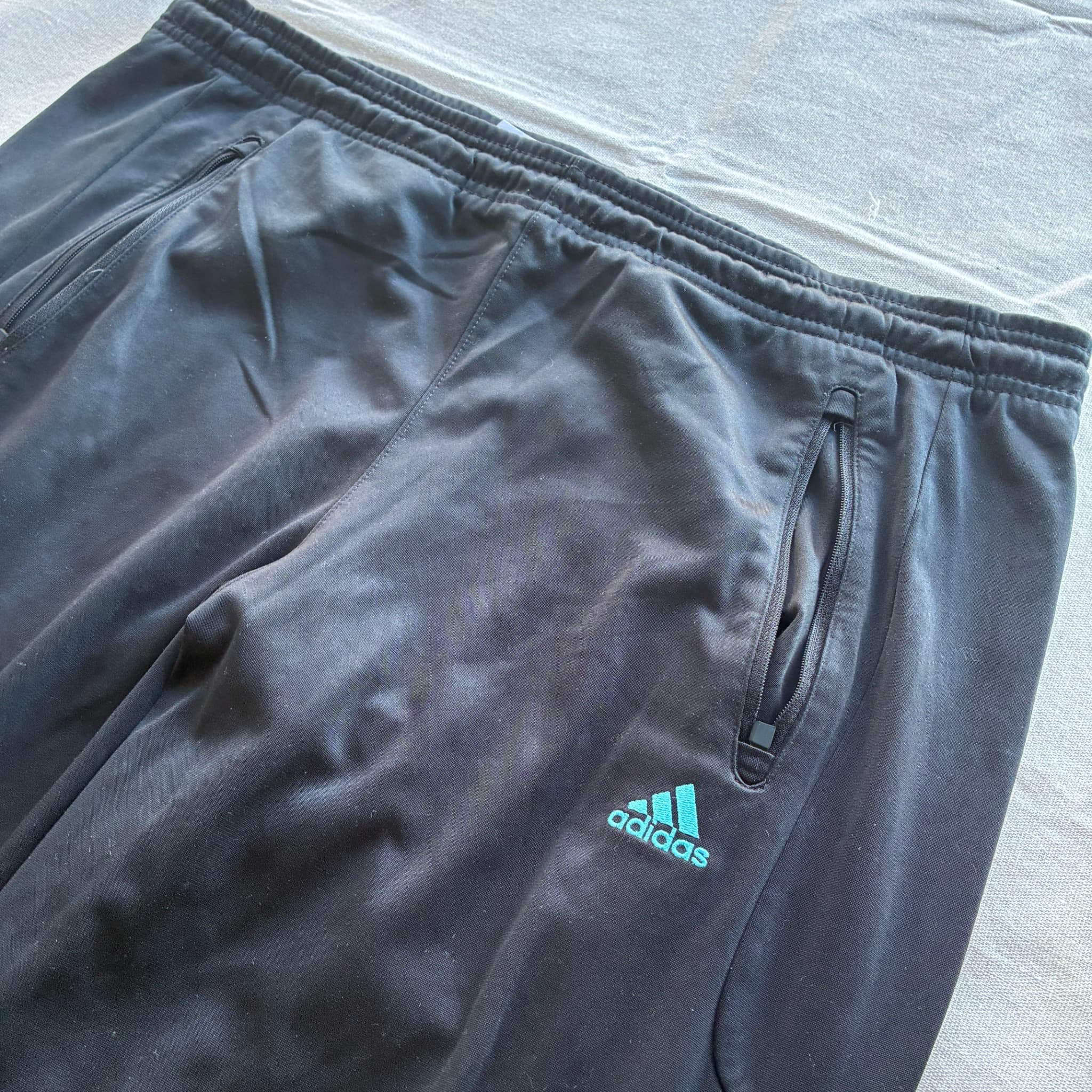 Adidas Men's Black Track Pants Blue Three-Stripes Size L — photo 3 of 8