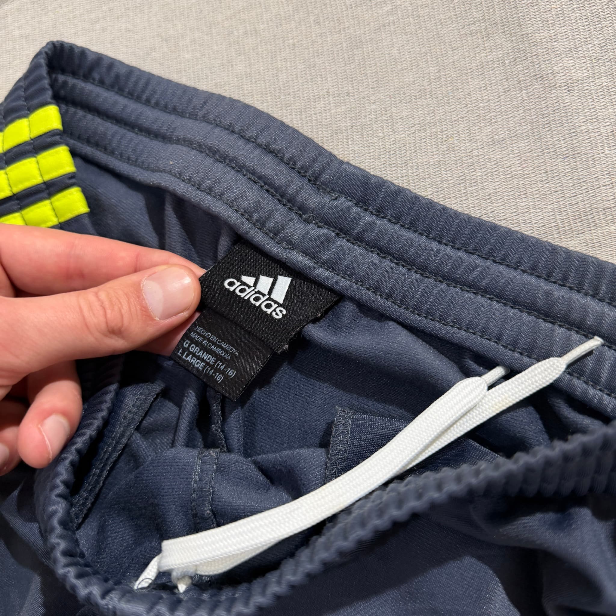 Adidas Men's Navy Blue & Neon Yellow 3-Stripe Track Pants Size L — photo 4 of 6