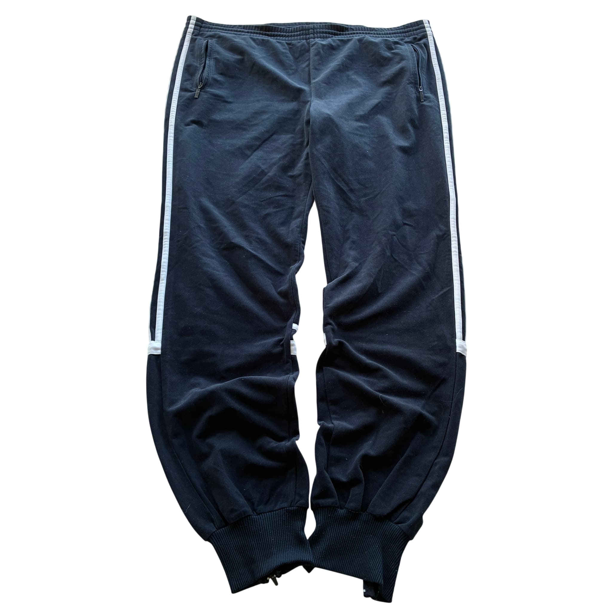 Adidas Originals Black Track Pants White Side Stripes Cuffed Ankles Size 7 — photo 1 of 7