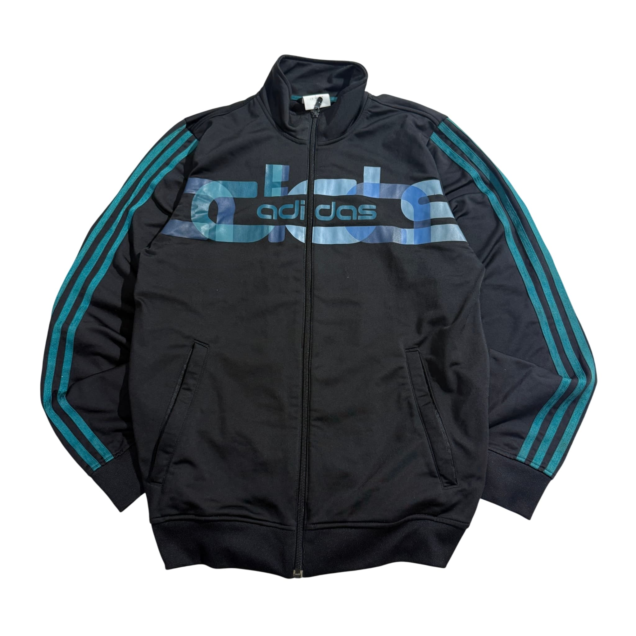 Adidas Vintage Graphic Logo Track Jacket Black Blue Men's Size L — photo 1 of 5