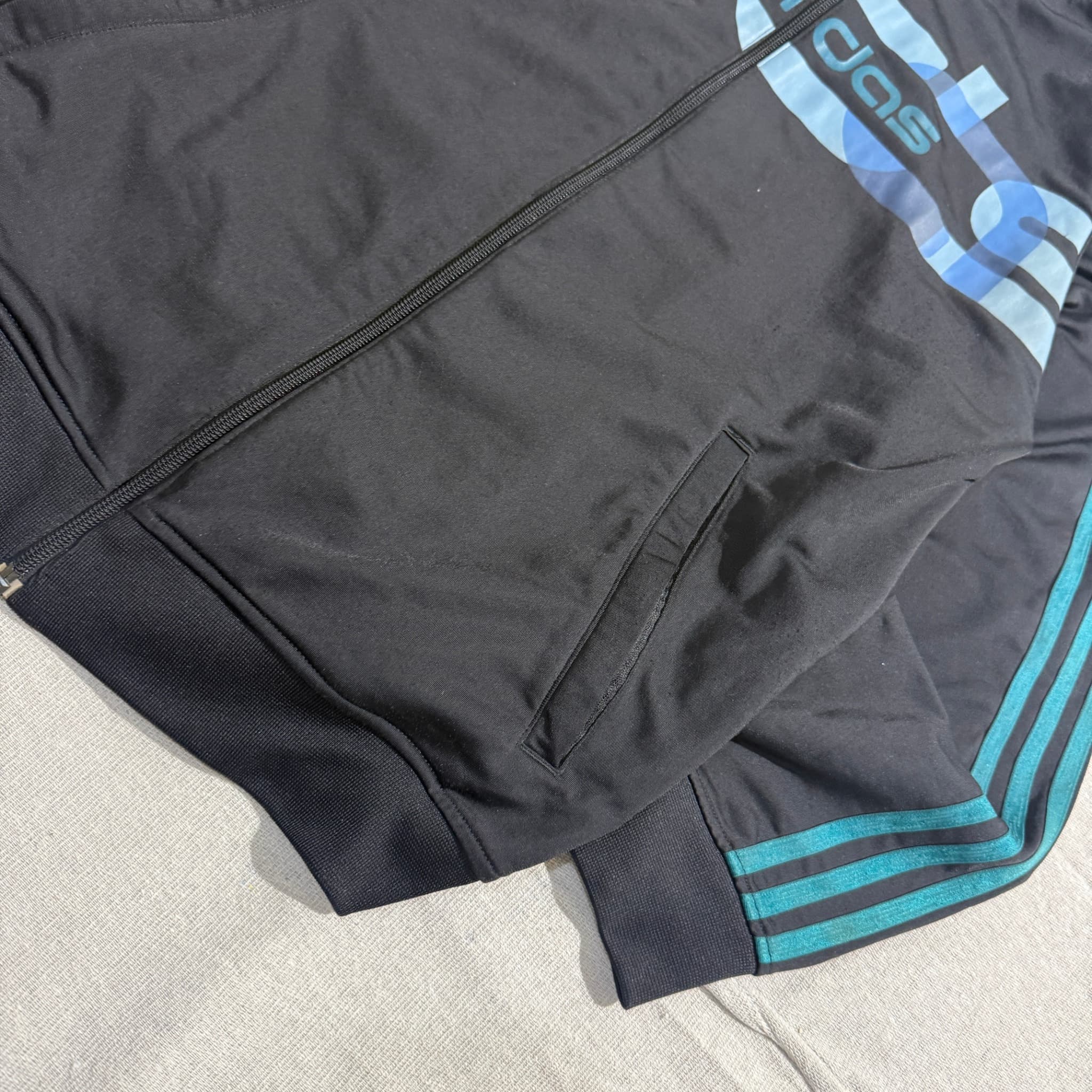 Adidas Vintage Graphic Logo Track Jacket Black Blue Men's Size L — photo 2 of 5