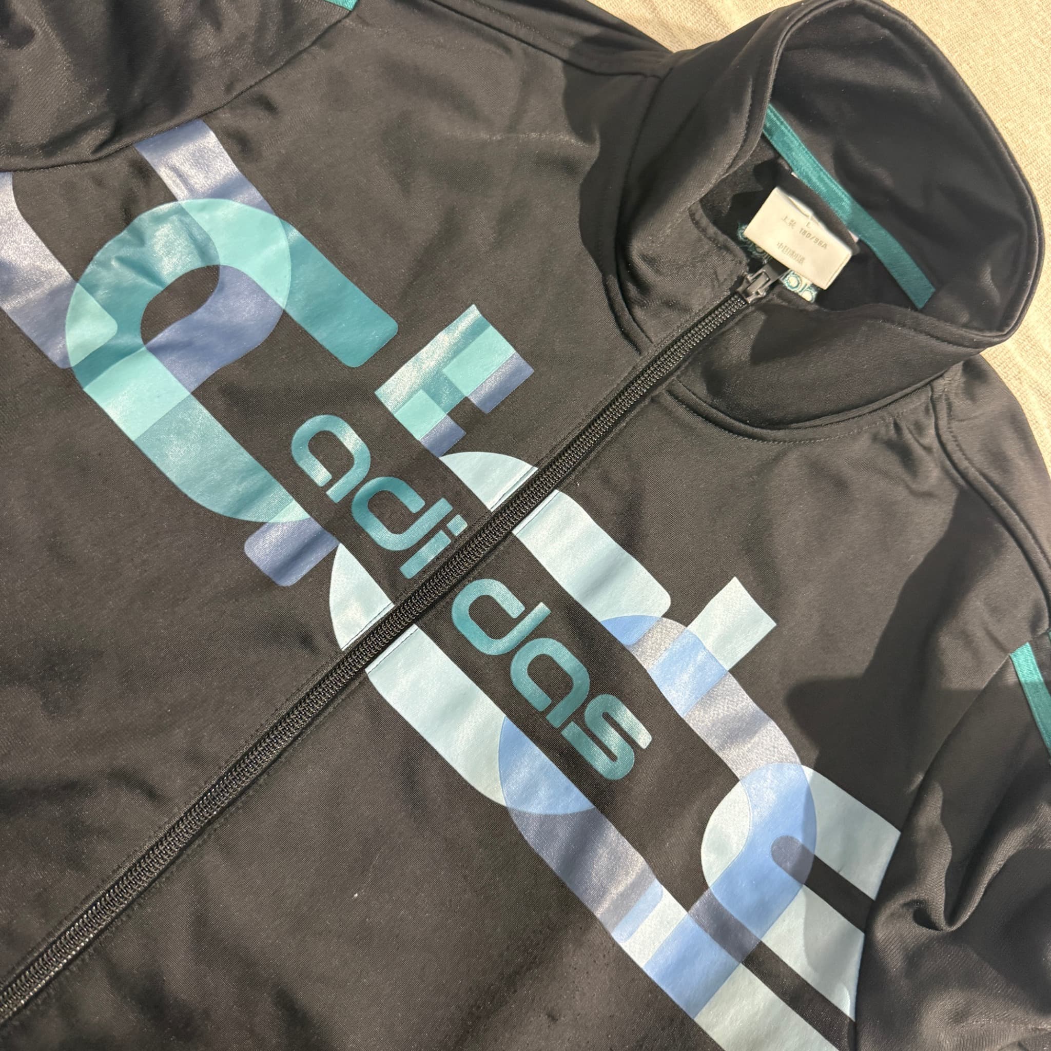 Adidas Vintage Graphic Logo Track Jacket Black Blue Men's Size L — photo 3 of 5