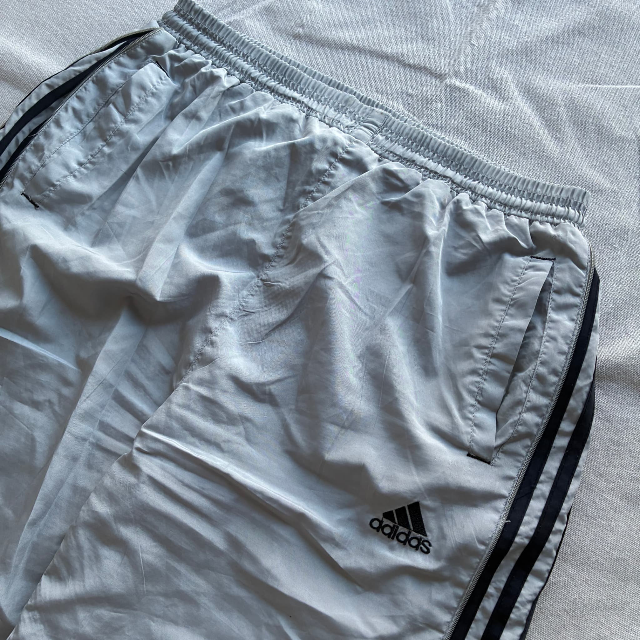 Adidas Vintage Nylon 3-Stripe Athletic Shorts Grey — photo 3 of 8
