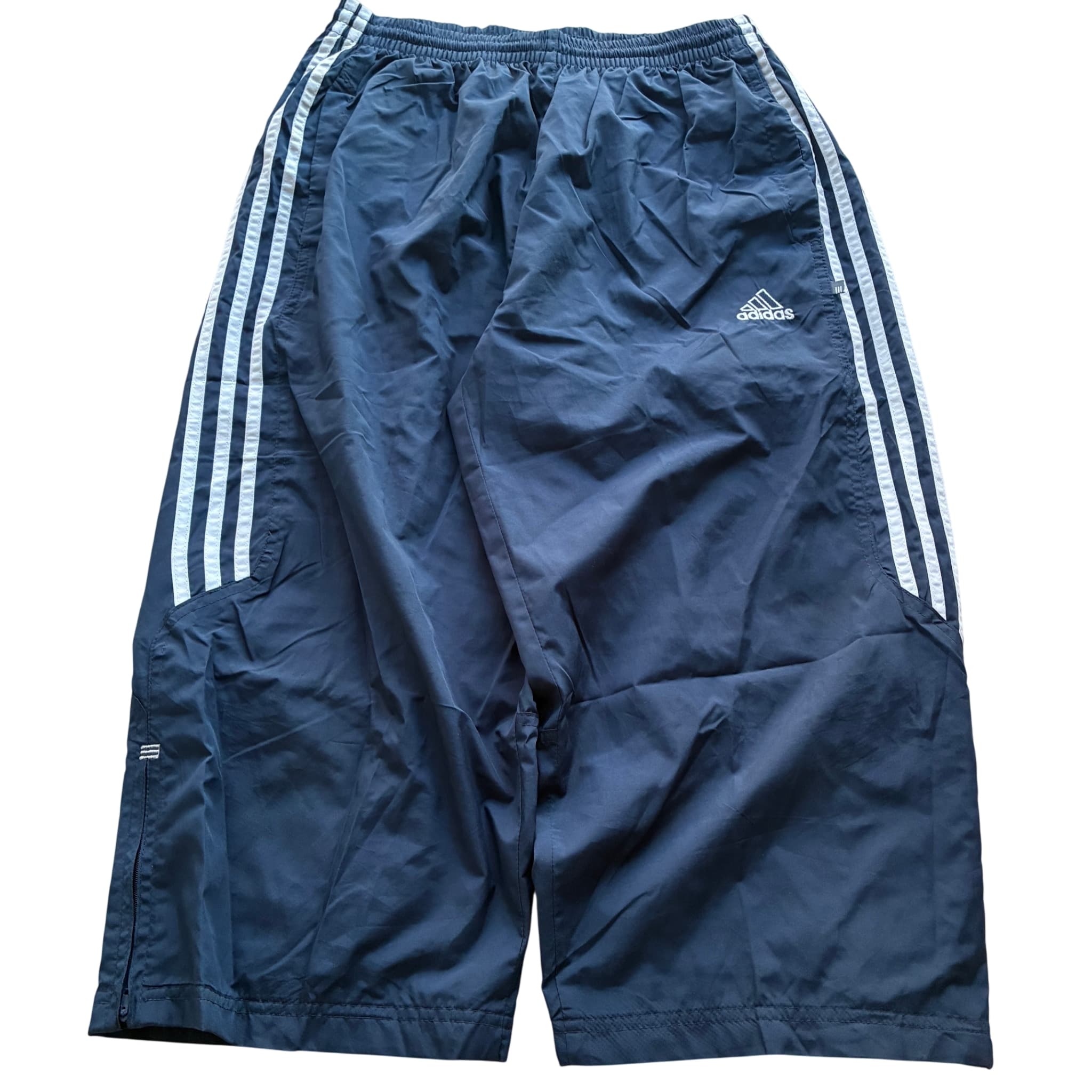 Adidas Vintage Three-Stripe Nylon Track Shorts Navy Blue Baggy Size L — photo 1 of 6