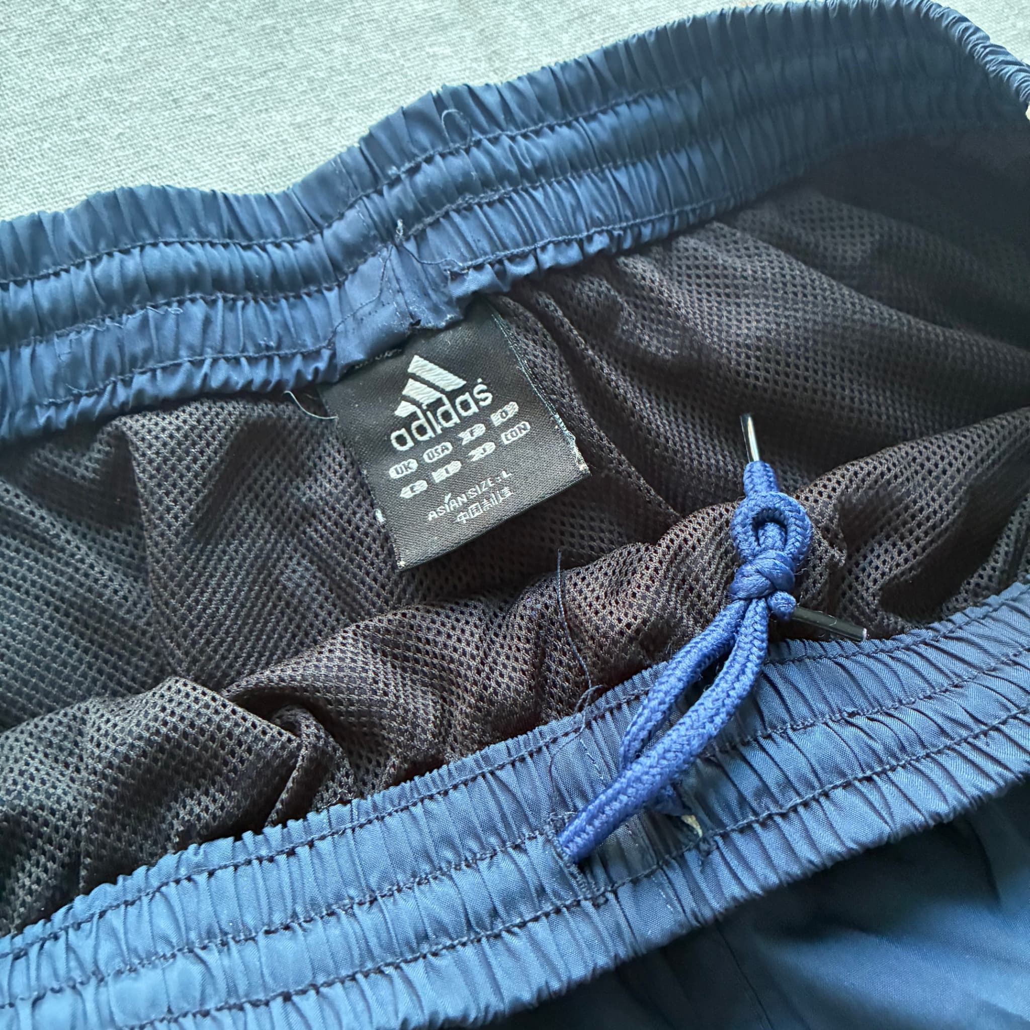 Adidas Vintage Three-Stripe Nylon Track Shorts Navy Blue Baggy Size L — photo 4 of 6