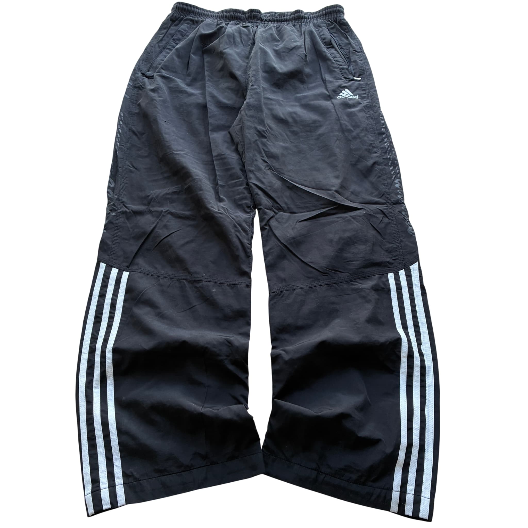 Adidas Vintage Wide Leg Nylon Track Pants Black White Baggy 2000s XL — photo 1 of 7