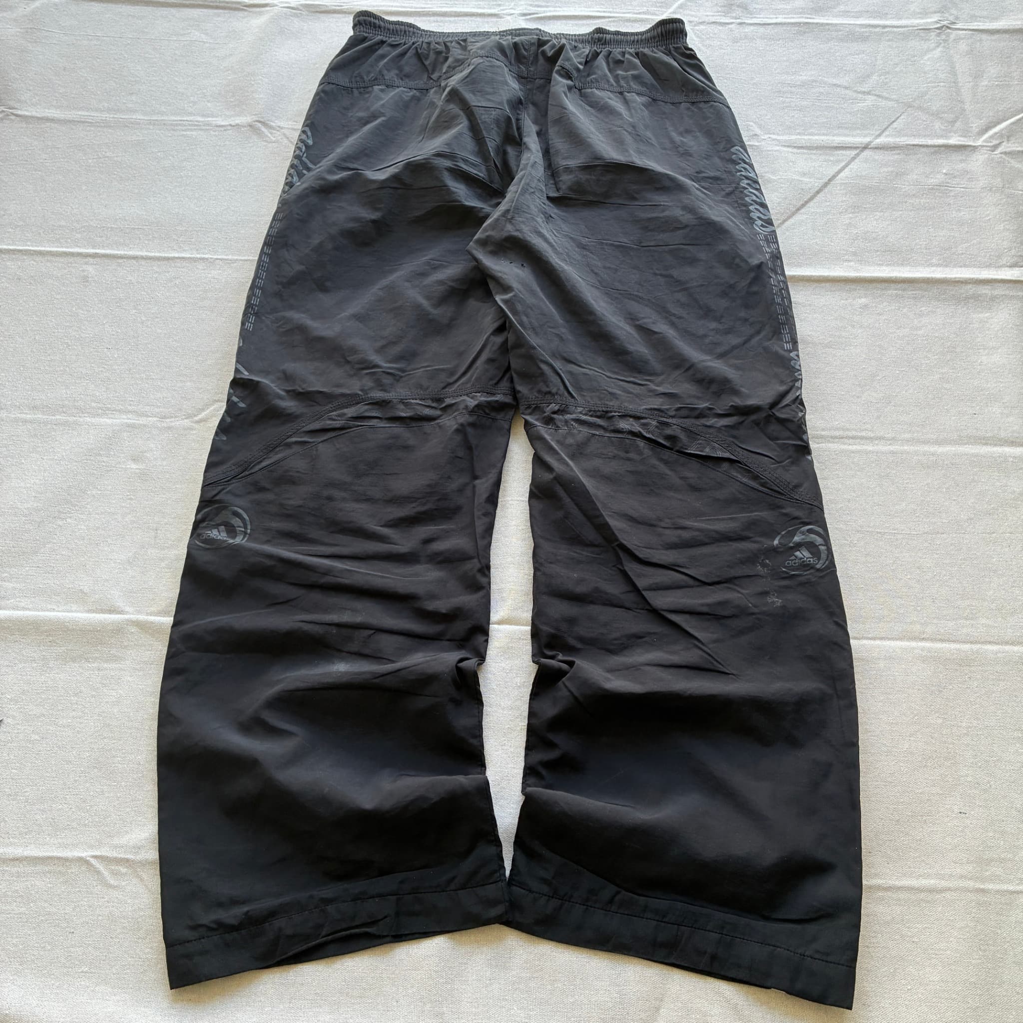 Adidas Vintage Wide Leg Nylon Track Pants Black White Baggy 2000s XL — photo 5 of 7