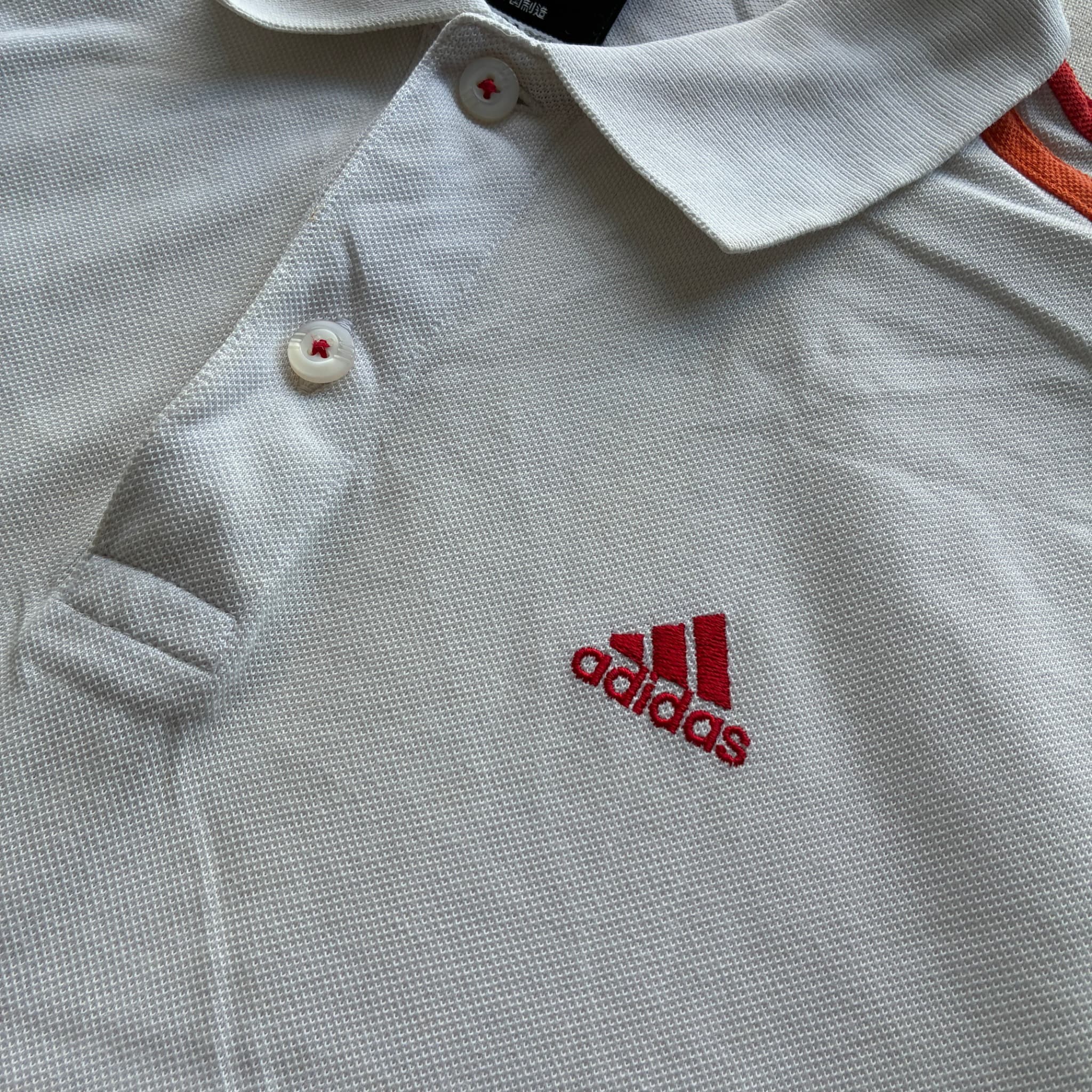 Adidas White Polo Shirt Red Orange Stripe Detail Men's Size S — photo 3 of 6