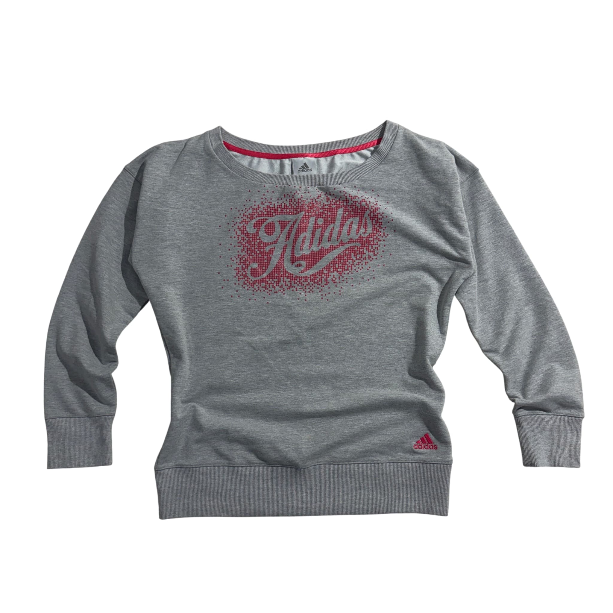 Adidas Women's Grey Sweatshirt With Pink Script Logo Size 12 — photo 1 of 8