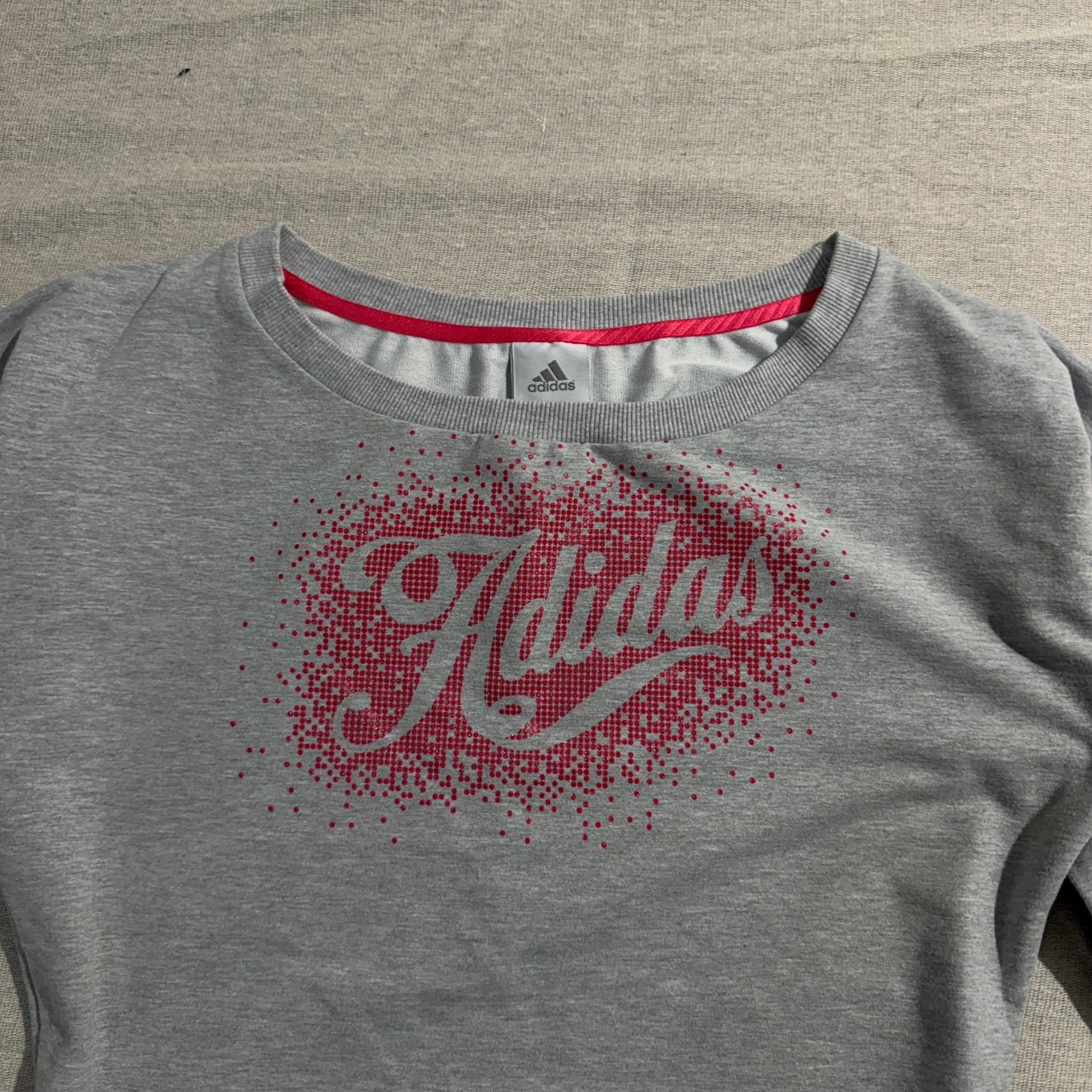 Adidas Women's Grey Sweatshirt With Pink Script Logo Size 12 — photo 3 of 8