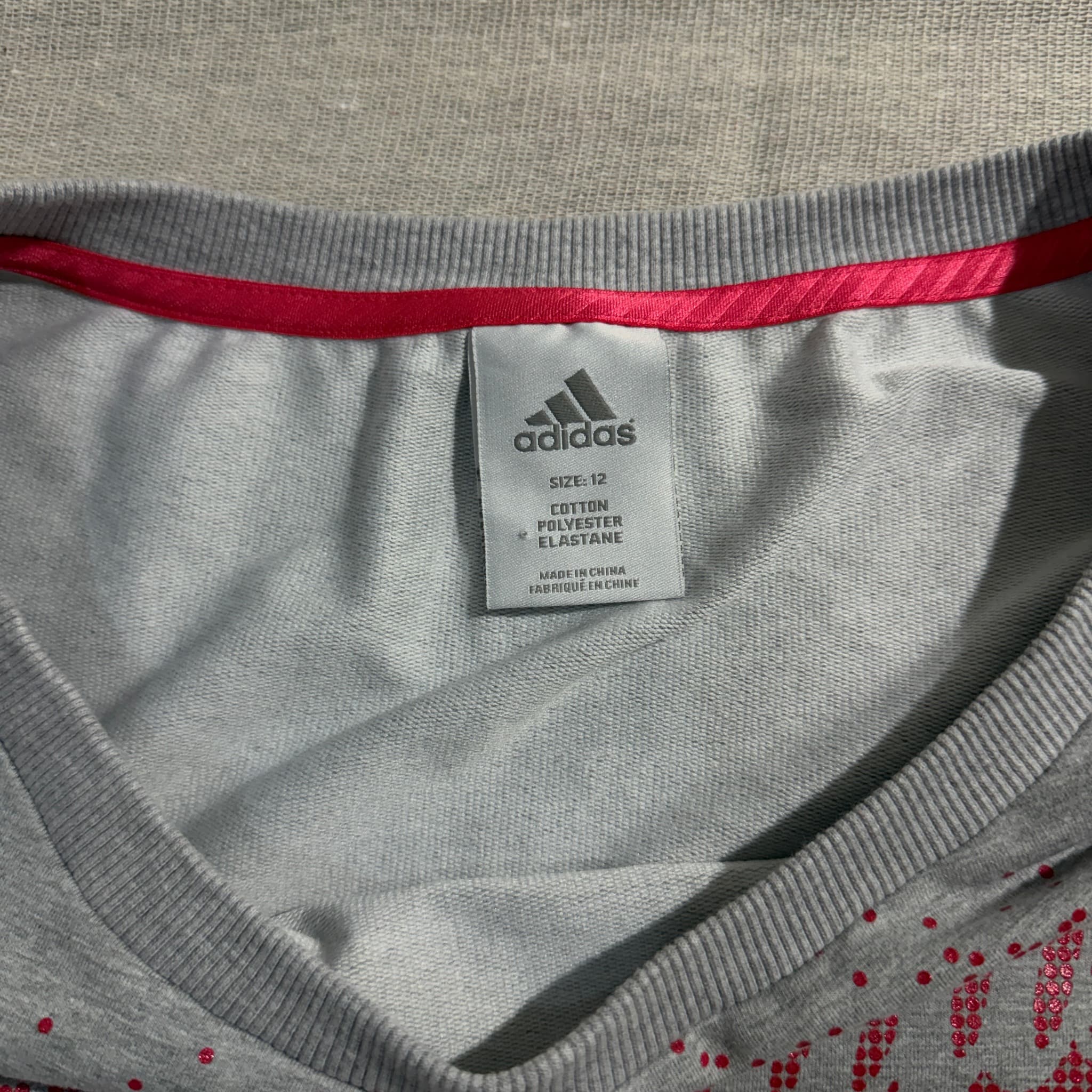 Adidas Women's Grey Sweatshirt With Pink Script Logo Size 12 — photo 4 of 8