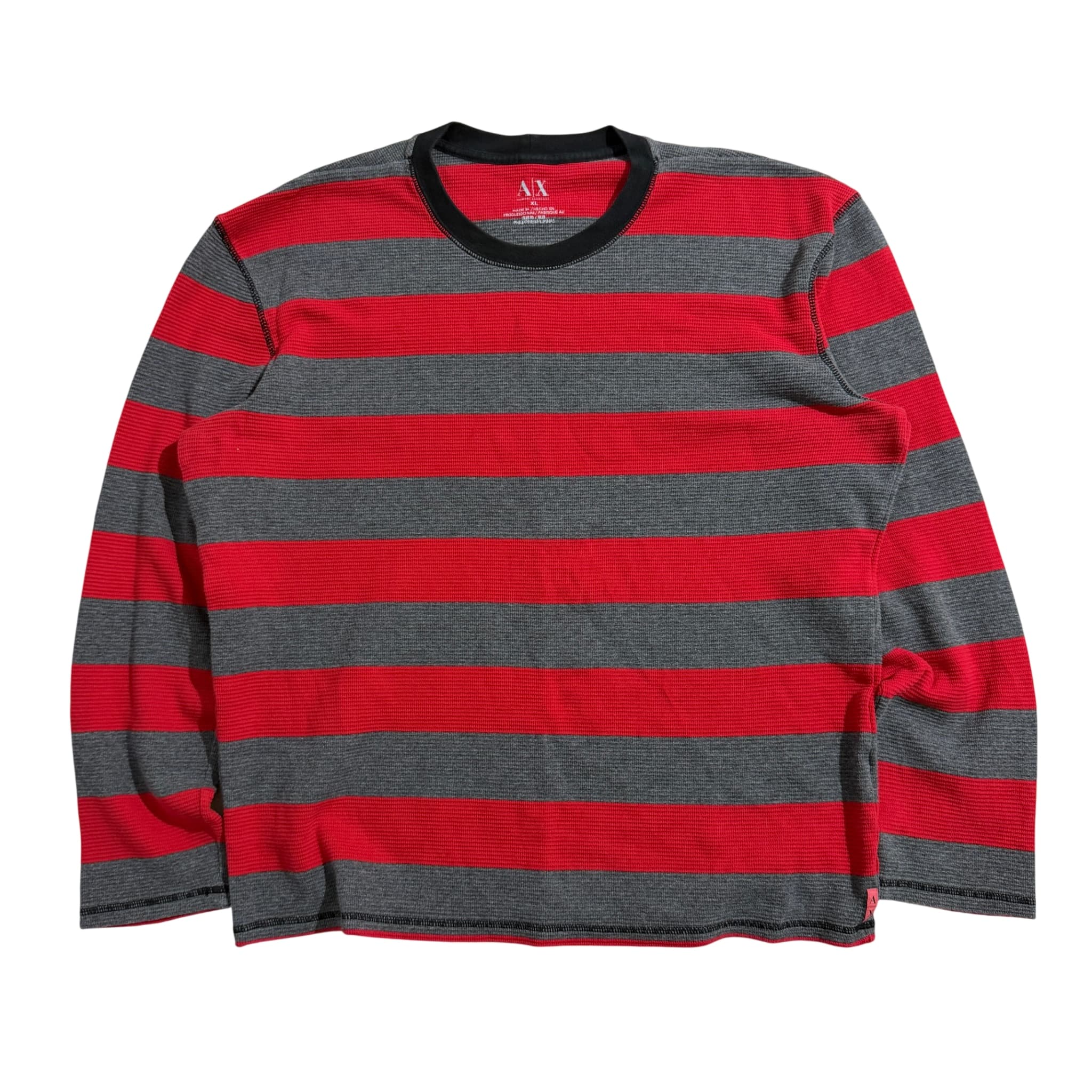 Armani Exchange A|X Red And Grey Striped Long Sleeve Thermal T-Shirt XL — photo 1 of 6