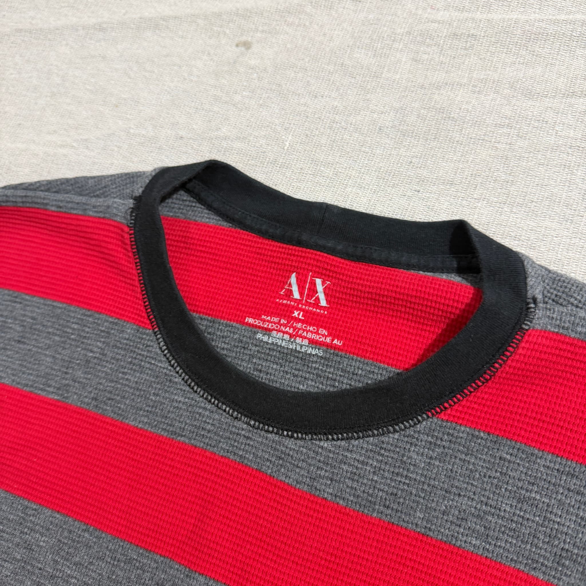 Armani Exchange A|X Red And Grey Striped Long Sleeve Thermal T-Shirt XL — photo 3 of 6