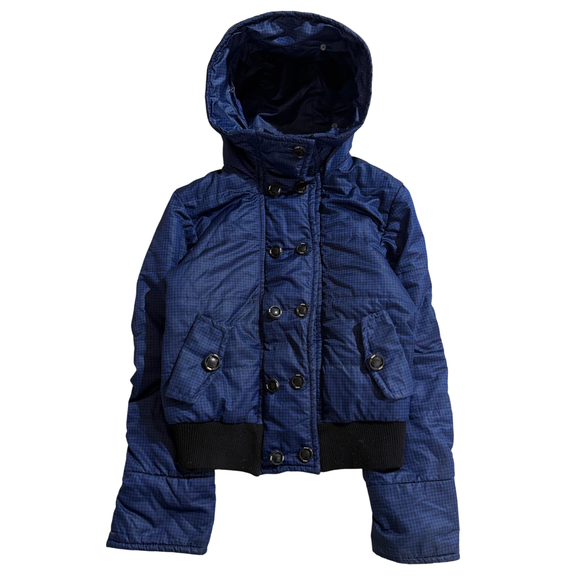 Baimejiali Blue Check Puffer Jacket With Hood Size L — photo 1 of 9