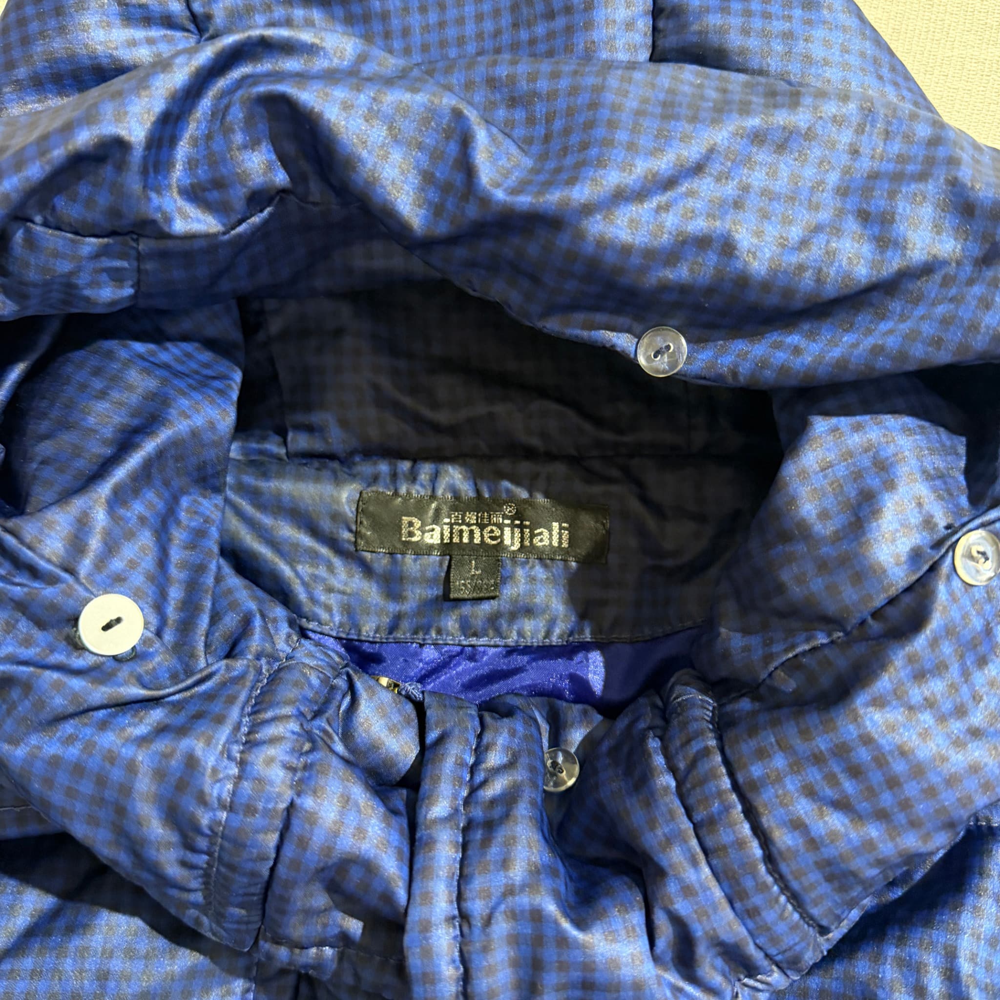 Baimejiali Blue Check Puffer Jacket With Hood Size L — photo 5 of 9