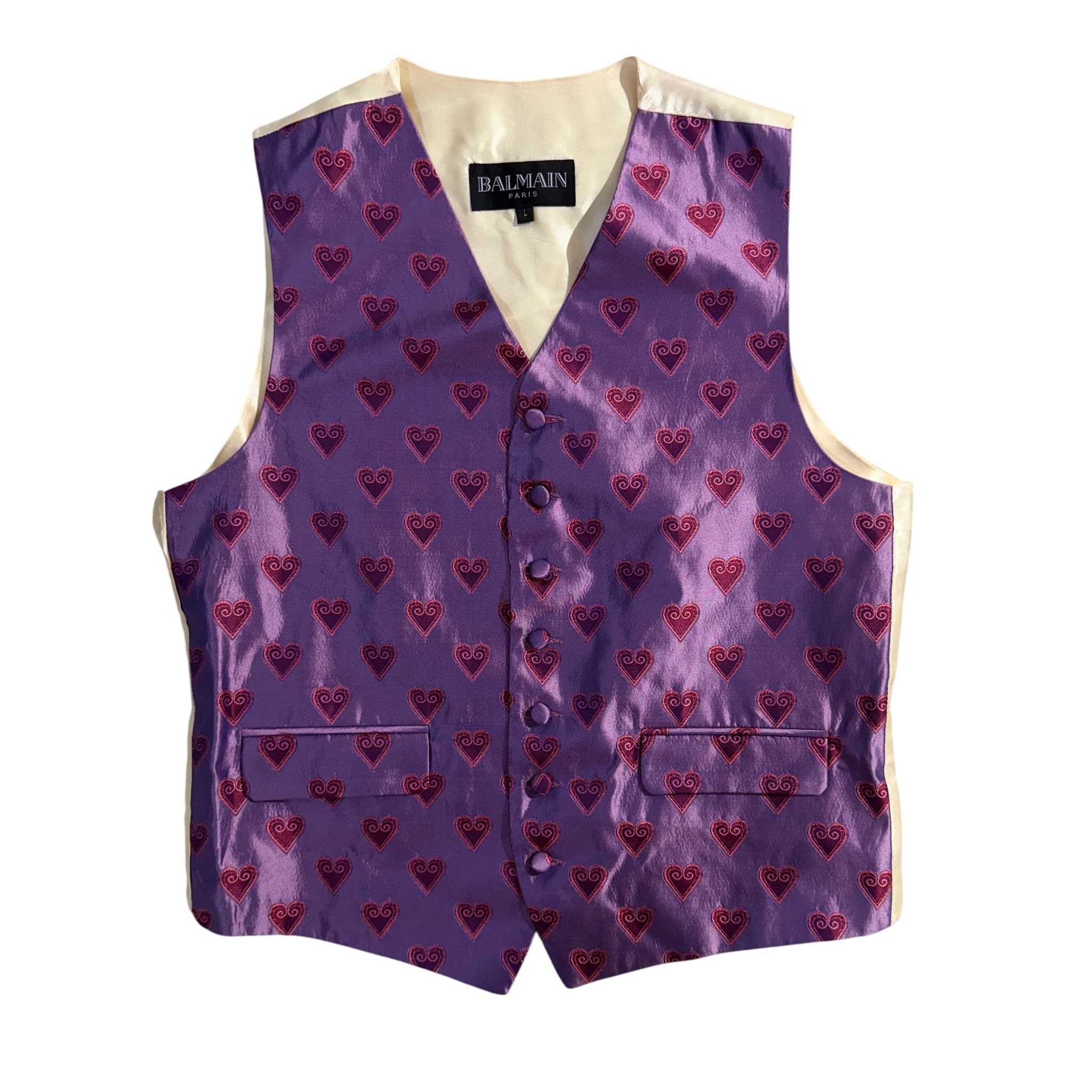 Balmain Paris Purple Heart Print Silk Vest Men's Size L — photo 1 of 7