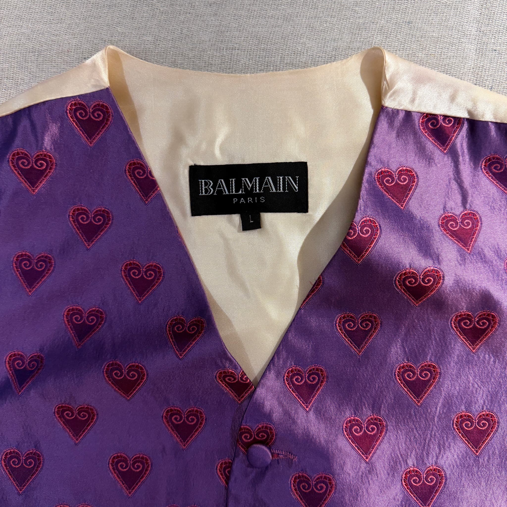 Balmain Paris Purple Heart Print Silk Vest Men's Size L — photo 3 of 7