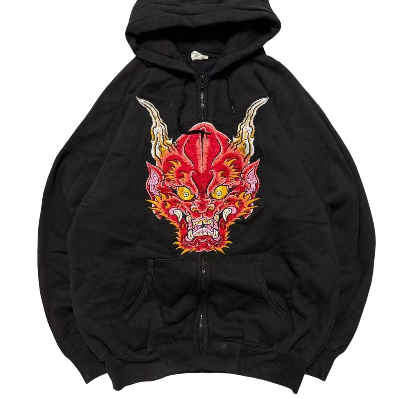 Black Zip-Up Hoodie With Demon Graphic
