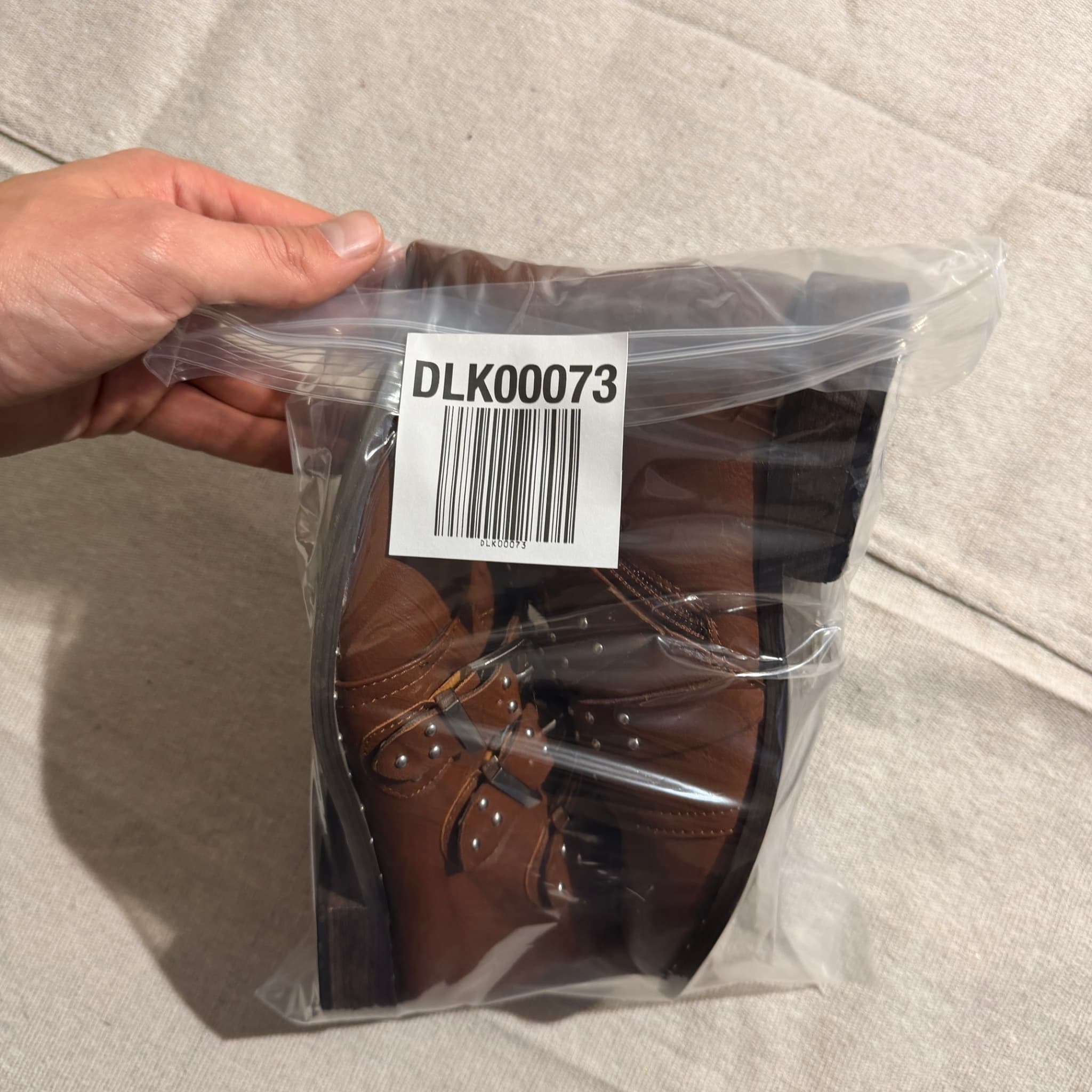 Brown Faux Leather Multi-Buckle Studded Ankle Boots — photo 8 of 8
