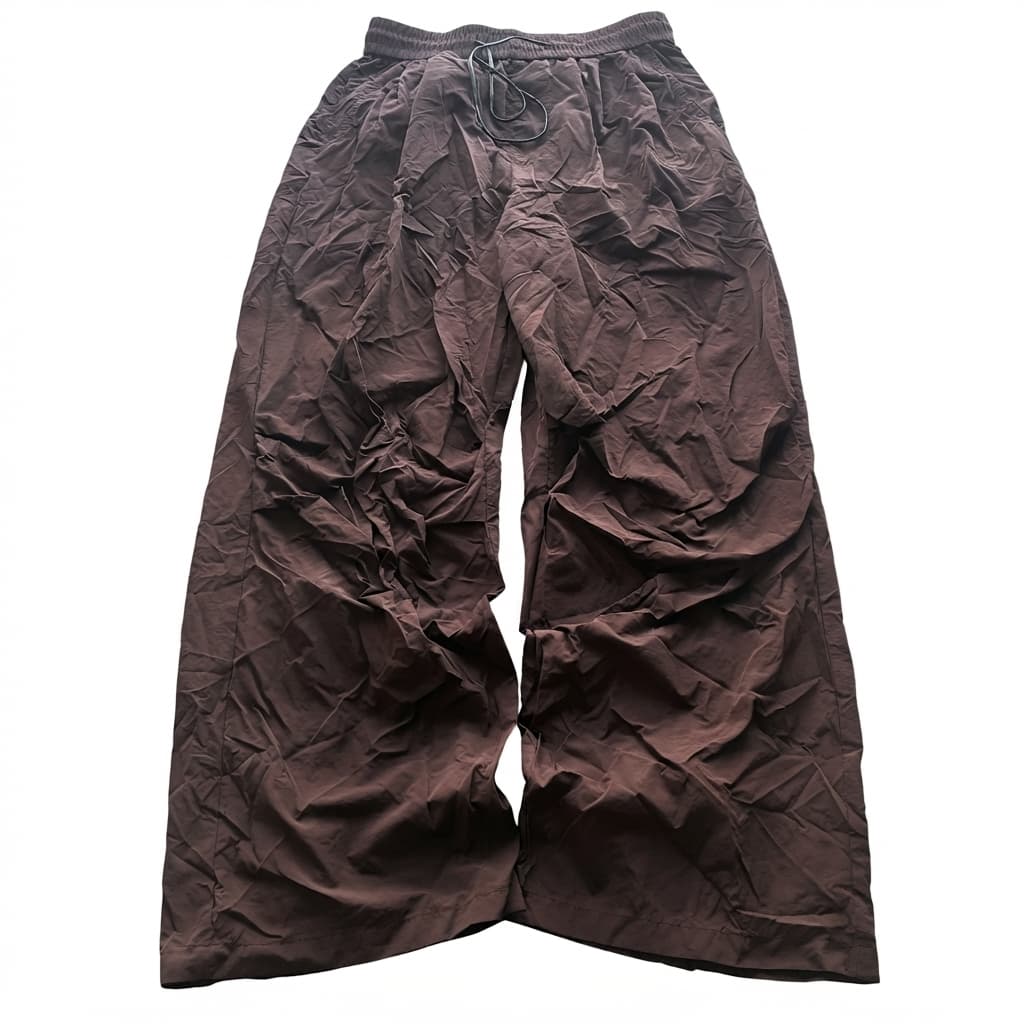 Brown Wide-Leg Nylon Parachute Pants
