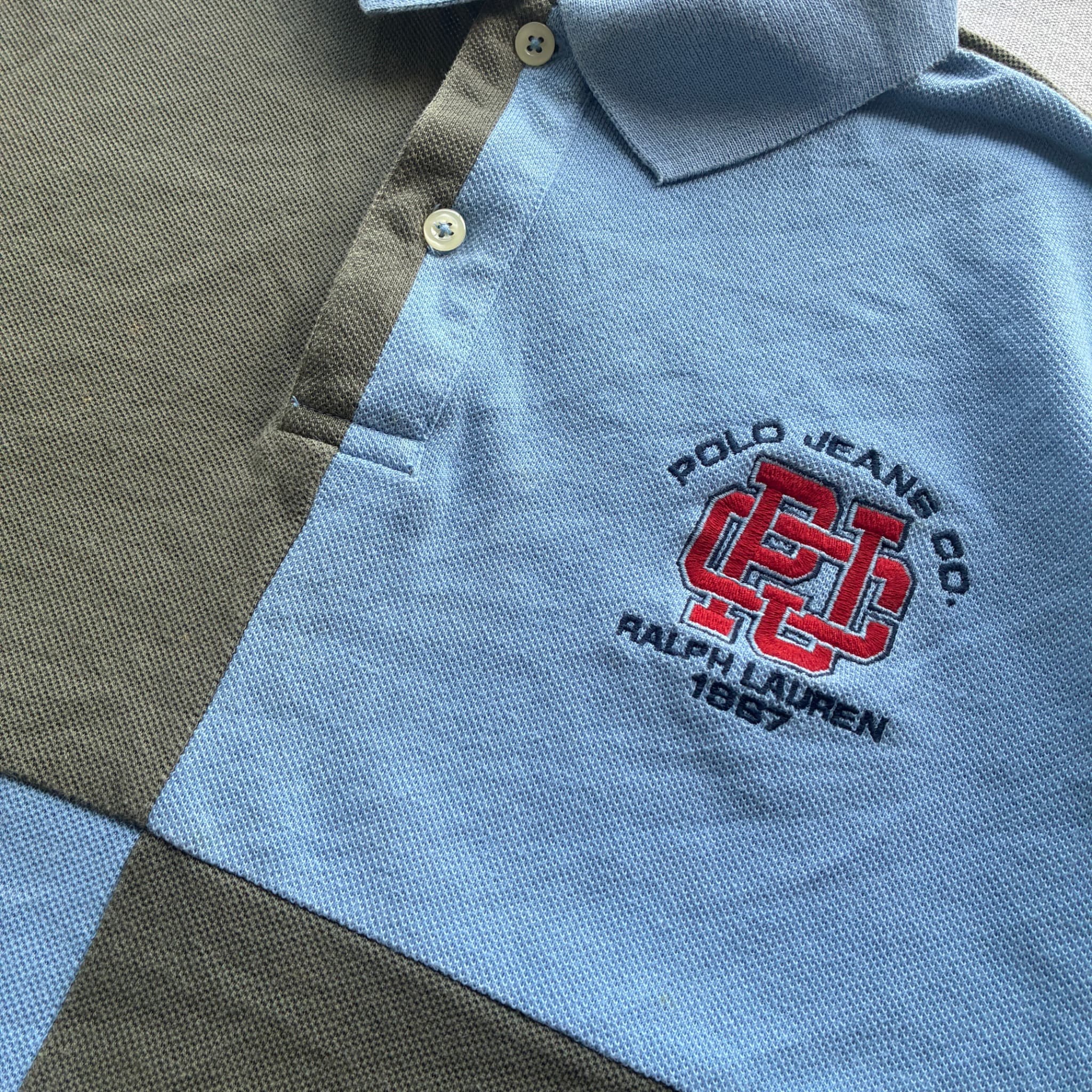 Colorblock Pique Polo Shirt Blue Green Size M — photo 3 of 6