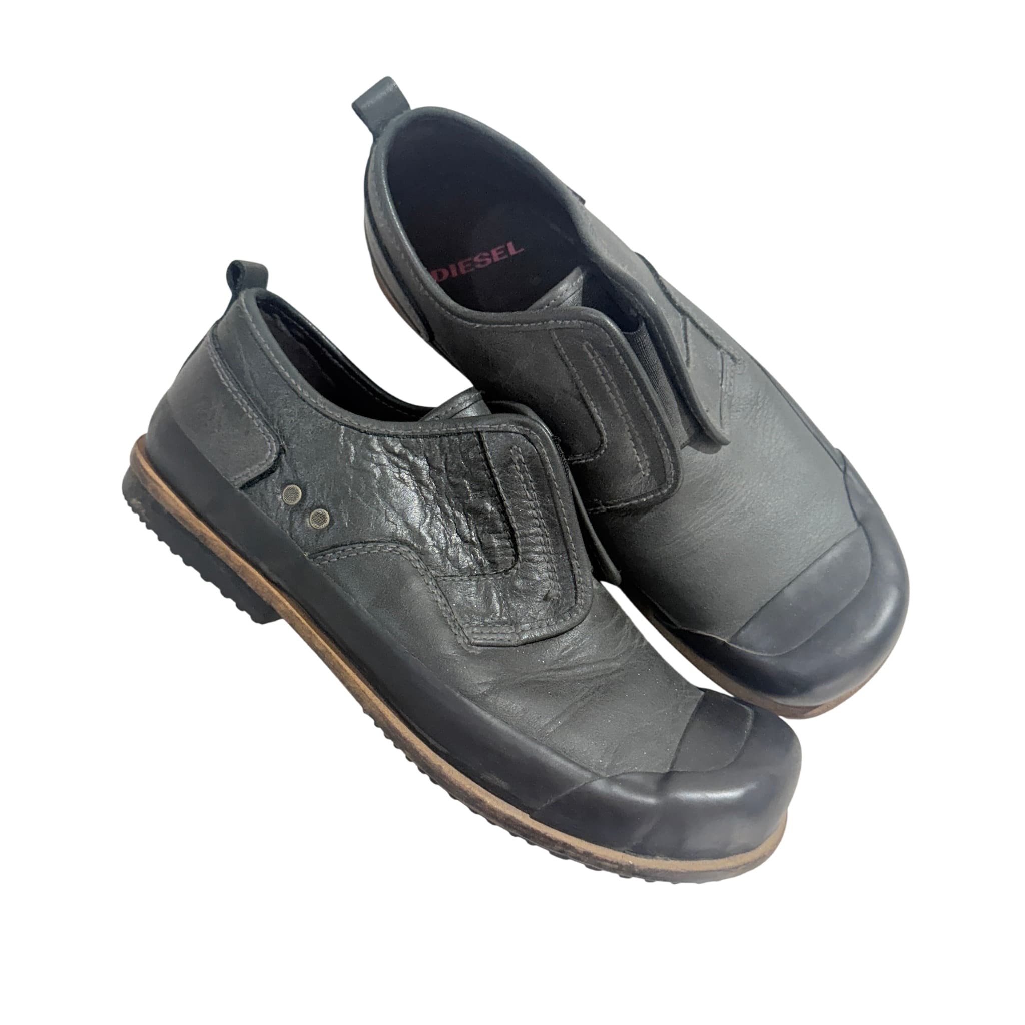 Diesel Black Leather Slip-On Shoes With Rubber Toe Cap Size 10 — photo 1 of 9