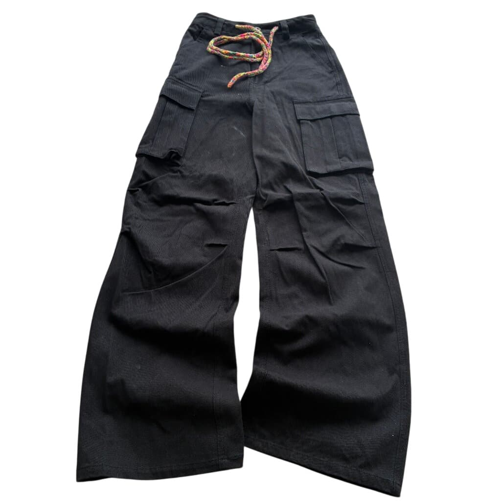 Donottag Black Cargo Pants With Multi-Coloured Drawstring — photo 1 of 10