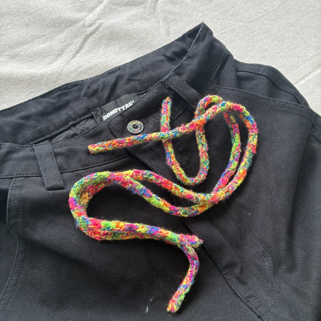 Donottag Black Cargo Pants With Multi-Coloured Drawstring — photo 3 of 10