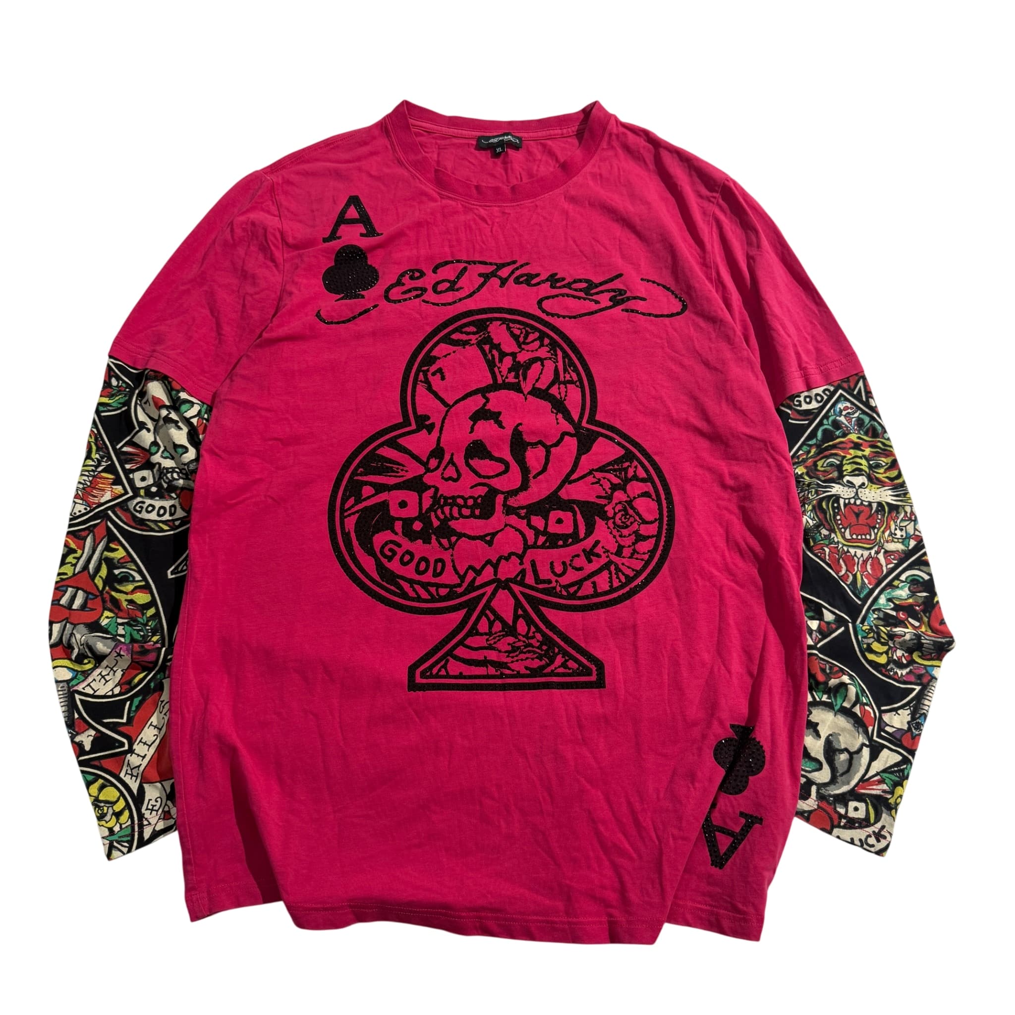 Ed Hardy Long Sleeve Graphic T-Shirt Red Skull Ace Of Clubs Print XL — photo 1 of 6