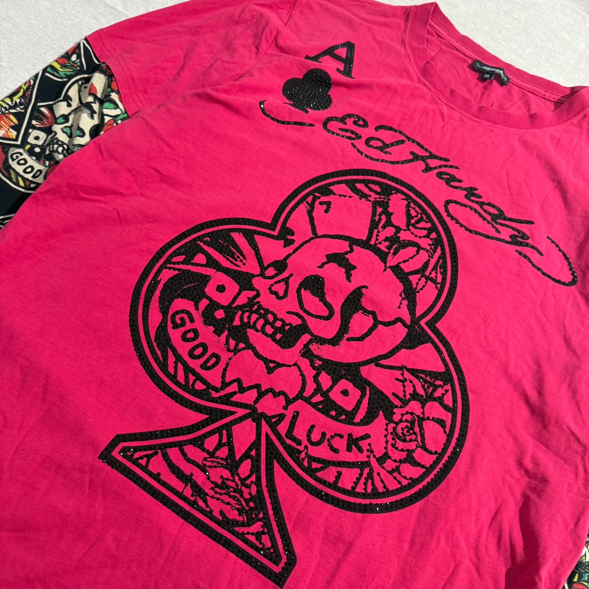 Ed Hardy Long Sleeve Graphic T-Shirt Red Skull Ace Of Clubs Print XL — photo 3 of 6