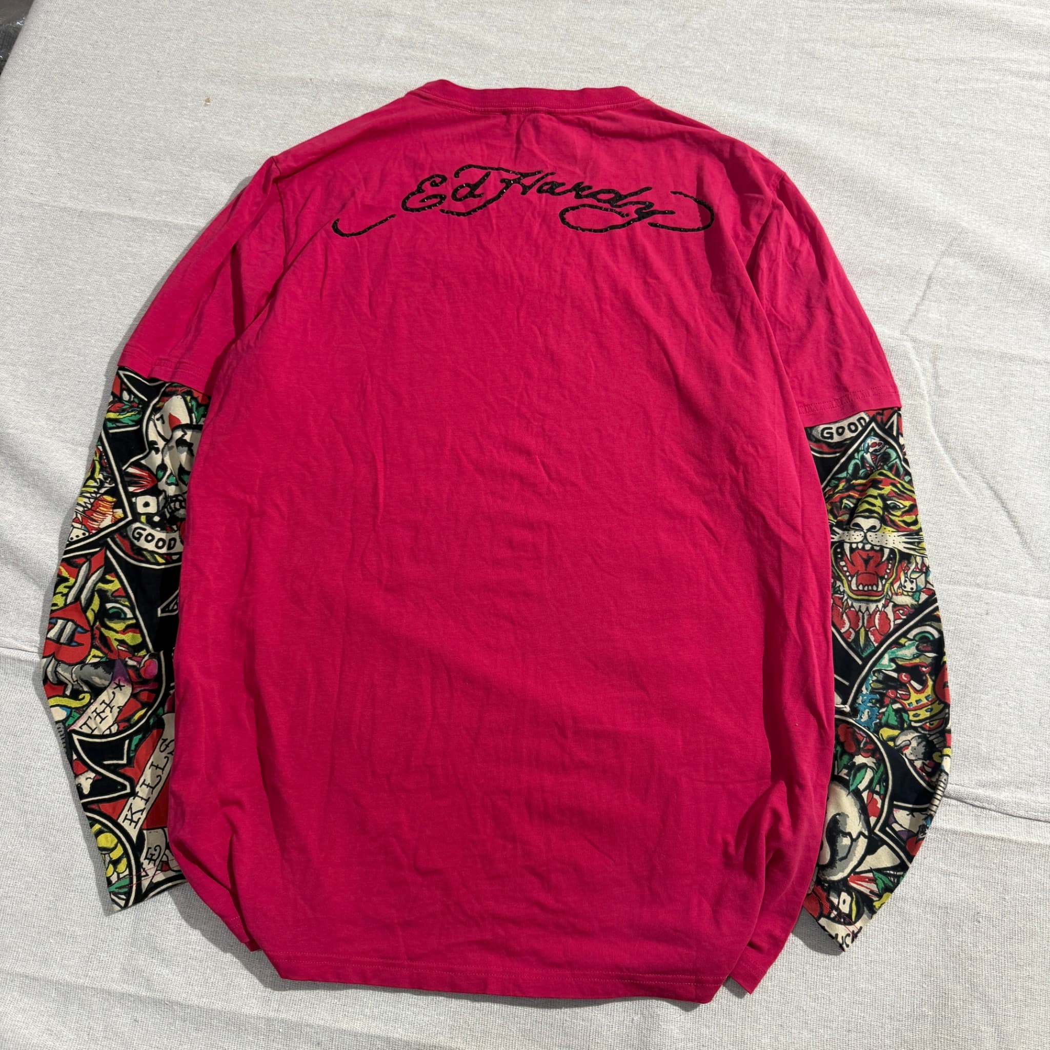 Ed Hardy Long Sleeve Graphic T-Shirt Red Skull Ace Of Clubs Print XL — photo 5 of 6