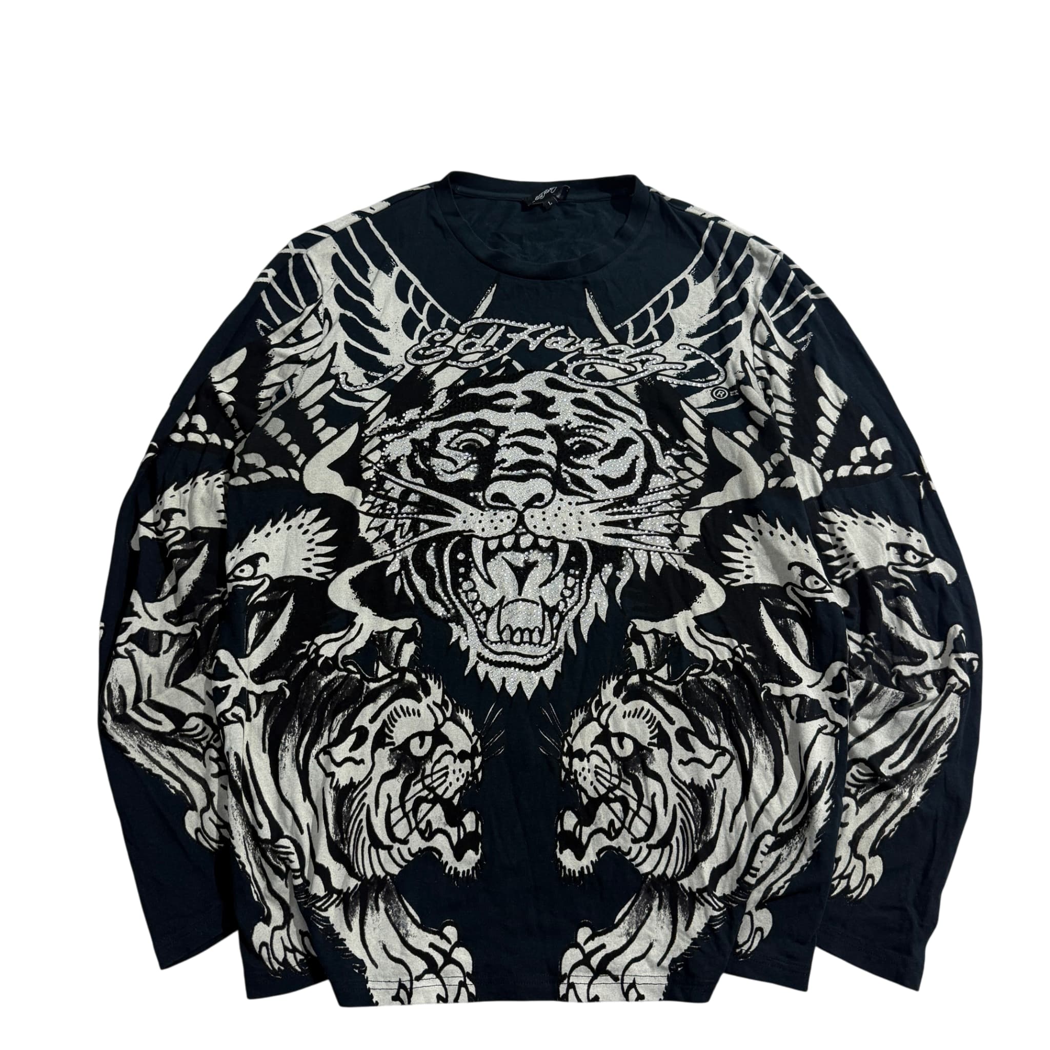 Ed Hardy Rhinestone Tiger Graphic Long Sleeve T-Shirt Black Size L — photo 1 of 6